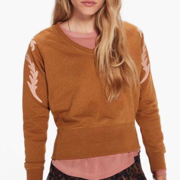 Scotch & Soda | Women’s V Neck Embroidered Sleeve Midnight Safari Pullover Boho - Picture 1 of 9